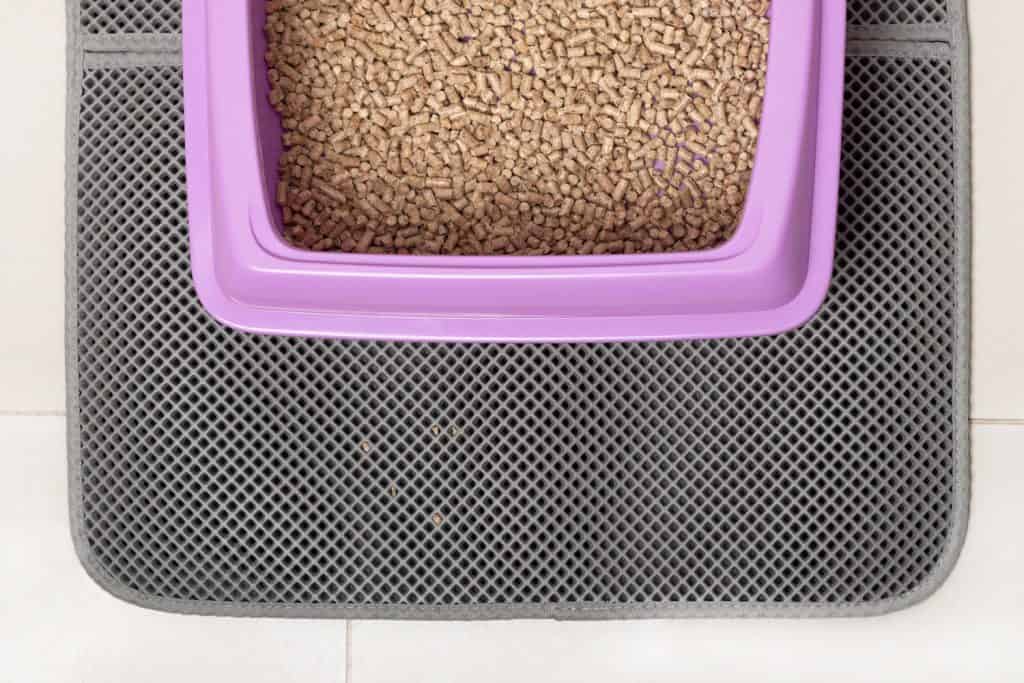 A cat tray for a toilet with wood ecological filler on a waterproof mat. Tiled toilet. Nobody. Mat absorbing trash after cats
world's best litter in the litter-robot